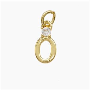 Copper Letter-O Pendant Pave Zirconia Gold Plated, approx 6-10mm