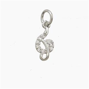 Copper Hook Pendant Pave Zirconia Platinum Plated, approx 6-10mm