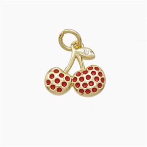 Copper Cherry Pendant Red Enamel Gold Plated, approx 10-14mm
