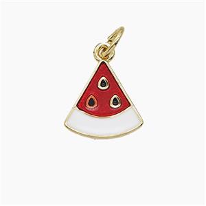Copper Watermelon Slice Pendant Red Enamel Gold Plated, approx 11mm