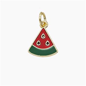 Copper Watermelon Slice Pendant Red Enamel Gold Plated, approx 11mm