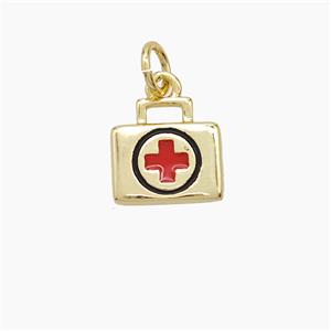 Medical Kit Box Charms Copper Pendant Red Enamel Gold Plated, approx 10mm