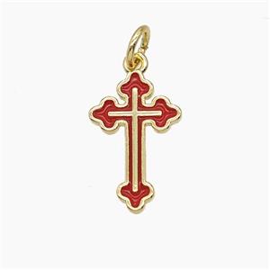 Copper Cross Pendant Red Enamel Gold Plated, approx 10-16mm