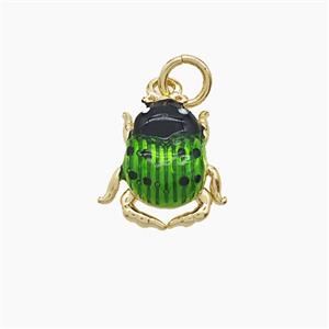 Copper Ladybug Pendant Green Painted Gold Plated, approx 11-13mm