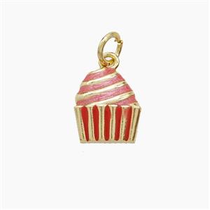 Copper Cake Pendant Red Enamel Gold Plated, approx 10-11mm