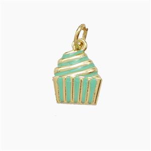 Copper Cake Pendant Green Enamel Gold Plated, approx 10-11mm