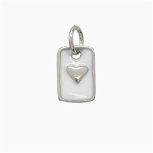 Copper Rectangle Heart Pendant White Enamel Platinum Plated, approx 6.5-9.5mm