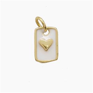 Copper Rectangle Heart Pendant White Enamel Gold Plated, approx 6.5-9.5mm