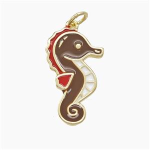 Copper Seahorse Pendant Chocolate Enamel Gold Plated, approx 13-21mm