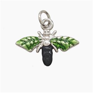 Copper Honeybee Pendant Green Painted Platinum Plated, approx 10-17mm