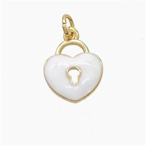 Copper Heart Lock Pendant White Enamel Gold Plated, approx 12-13mm