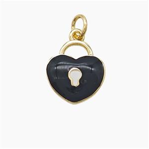 Copper Heart Lock Pendant Black Enamel Gold Plated, approx 12-13mm
