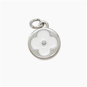 Copper Clover Pendant White Enamel Platinum Plated, approx 11mm