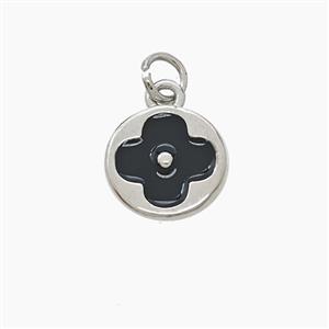 Copper Clover Pendant Black Enamel Platinum Plated, approx 11mm