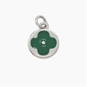 Copper Clover Pendant Green Enamel Platinum Plated, approx 11mm