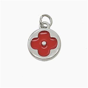 Copper Clover Pendant Red Enamel Platinum Plated, approx 11mm