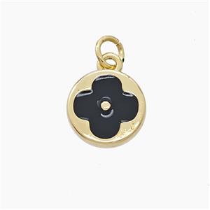 Copper Clover Pendant Black Enamel Gold Plated, approx 11mm