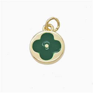 Copper Clover Pendant Green Enamel Gold Plated, approx 11mm