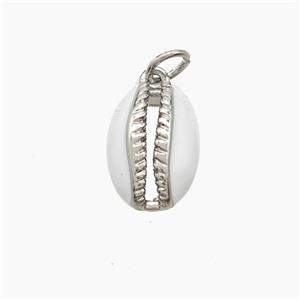 Copper Conch Shell Pendant White Enamel Platinum Plated, approx 9-13mm