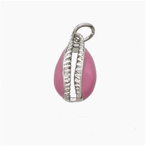 Copper Conch Shell Pendant Pink Enamel Platinum Plated, approx 9-13mm