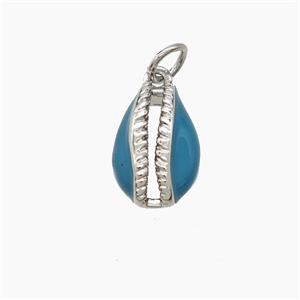 Copper Conch Shell Pendant Blue Enamel Platinum Plated, approx 9-13mm