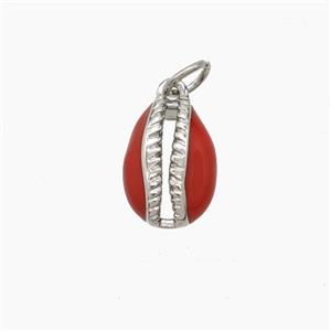 Copper Conch Shell Pendant Red Enamel Platinum Plated, approx 9-13mm