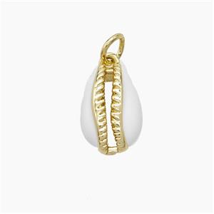 Copper Conch Shell Pendant White Enamel Gold Plated, approx 9-13mm