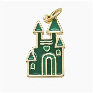 Halloween Castle Charms Copper Pendant Green Enamel Gold Plated, approx 10-17mm