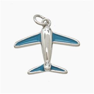 Copper Airplane Pendant Blue Enamel Platinum Plated, approx 15-20mm