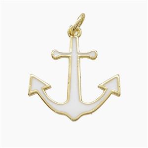 Copper Anchor Pendant White Enamel Gold Plated, approx 18mm