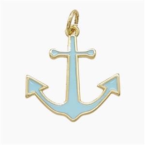 Copper Anchor Pendant Turqblue Enamel Gold Plated, approx 18mm