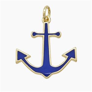 Copper Anchor Pendant Lapisblue Enamel Gold Plated, approx 18mm