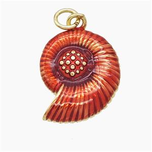 Copper Spiral Shell Pendant Red Painted Gold Plated, approx 15-20mm