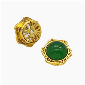 Copper Hexagon Beads Pave Green Jade Gold Plated, approx 12mm