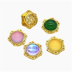 Copper Hexagon Beads Pave Resin Gold Plated Mixed, approx 12mm