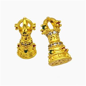 Tibetan Style Copper Prayer Bell Beads Pave Zirconia Gold Plated, approx 8-16mm