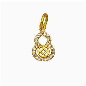 Copper Gourd Pendant Pave Zirconia Buddhist Gold Plated, approx 8-11mm