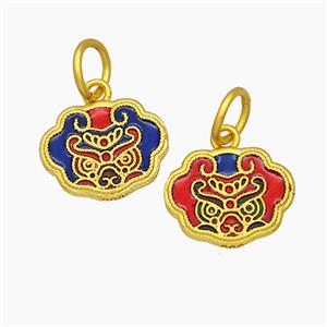 Copper Lucky Cloud Lock Pendant Painted Gold Plated, approx 10-14mm
