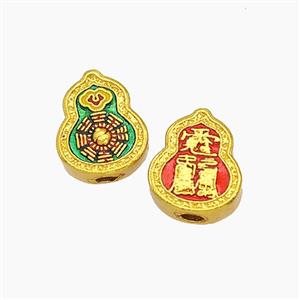 Lucky Fulu Charms Copper Gourd Beads Painted Eight Diagram Gold Plated, approx 9-11mm
