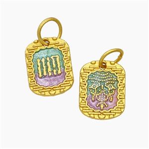 Tibetan Style Copper Amulet Pendant Enamel Gold Plated, approx 9.5-13mm