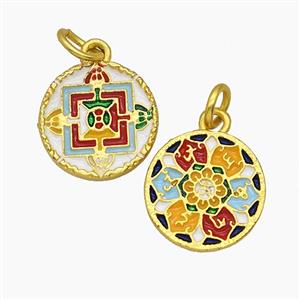 Tibetan Style Copper Amulet Pendant Enamel Gold Plated, approx 15mm