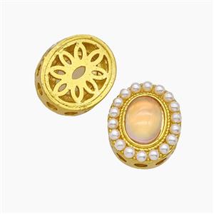 Copper Oval Beads Pave Resin Gold Plated, approx 11.5-14mm