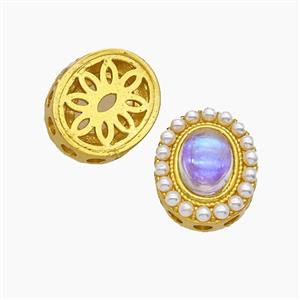 Copper Oval Beads Pave Resin Gold Plated, approx 11.5-14mm