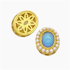 Copper Oval Beads Pave Opalite Gold Plated, approx 11.5-14mm