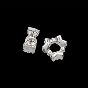 Copper Butterfly Beads Pave Zirconia Shiny Silver, approx 7mm