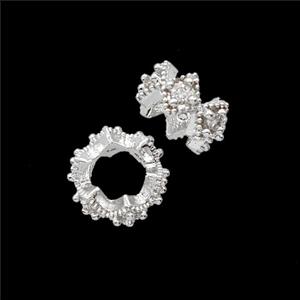 Copper Rondelle Beads Pave Zirconia Shiny Silver, approx 9mm