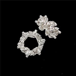 Copper Rondelle Beads Pave Zirconia Shiny Silver, approx 10mm