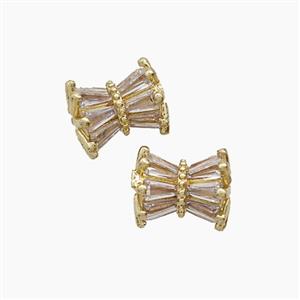 Copper Tube Beads Pave Zirconia Gold Plated, approx 8-9mm