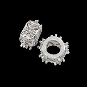 Copper Rondelle Beads Pave Zirconia Shiny Silver, approx 10mm