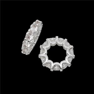 Copper Circle Beads Pave Zirconia Shiny Silver, approx 11.5mm